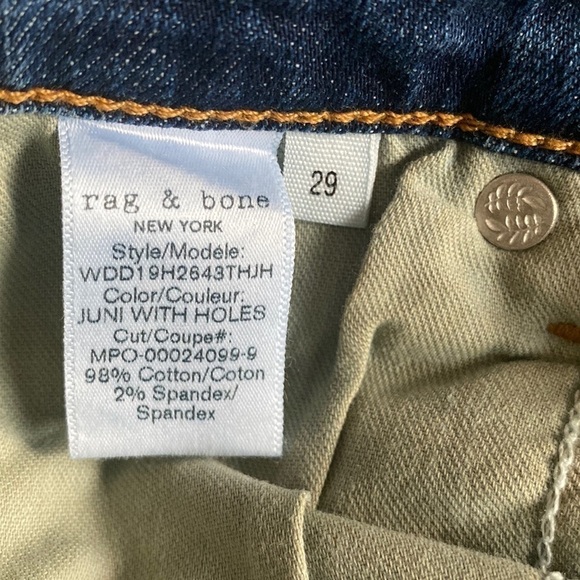 Rag & Bone Dre Low-Rise Slim Boyfriend Blue Jeans Size 29 - Picture 7 of 7